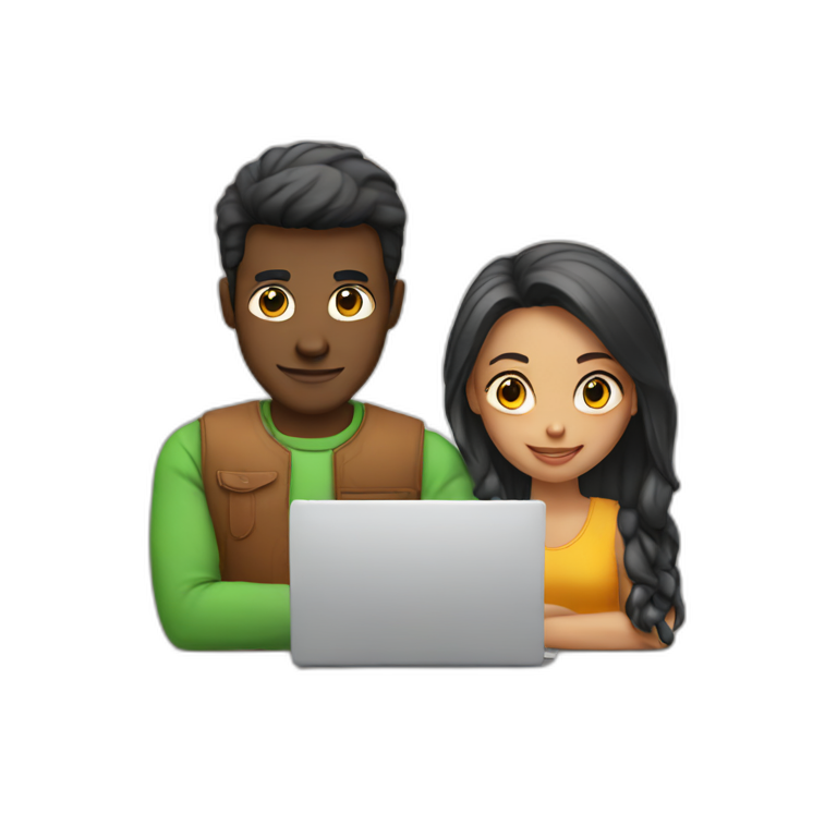 Guy and girl in front of laptop  emoji