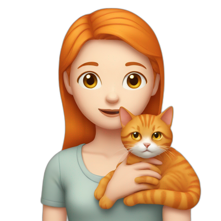 ginger girl holding orange cat emoji