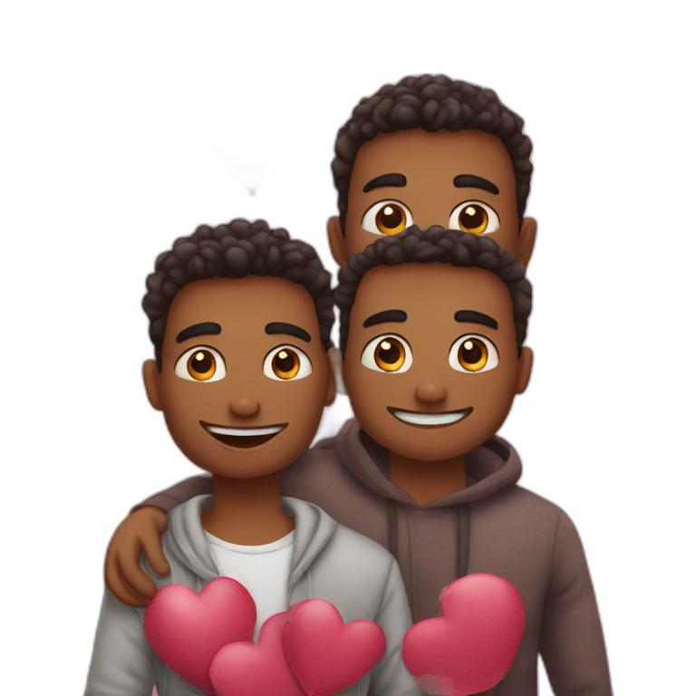 A trio of 3 male friends wishing valentines day to each other. emoji