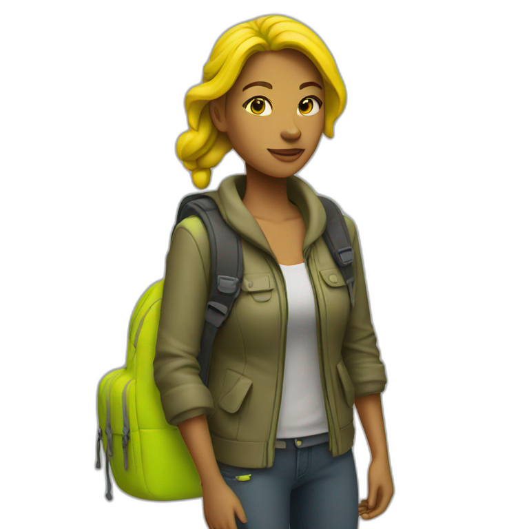 Traveller woman with neon yellow backpack emoji