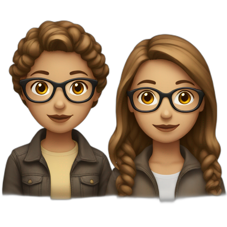 friends; brown haired girl with glasses; light brown haired girl emoji