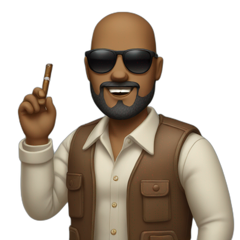 Bold guy with a cigar in his hand wearing sunglasses with a nice beard emoji