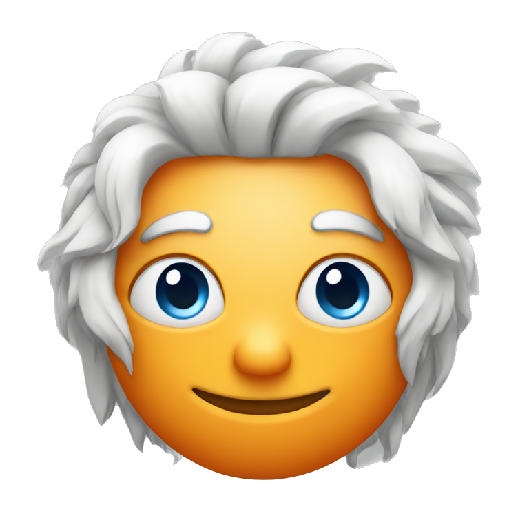 orange smiley face with white hair and blue eyes emoji