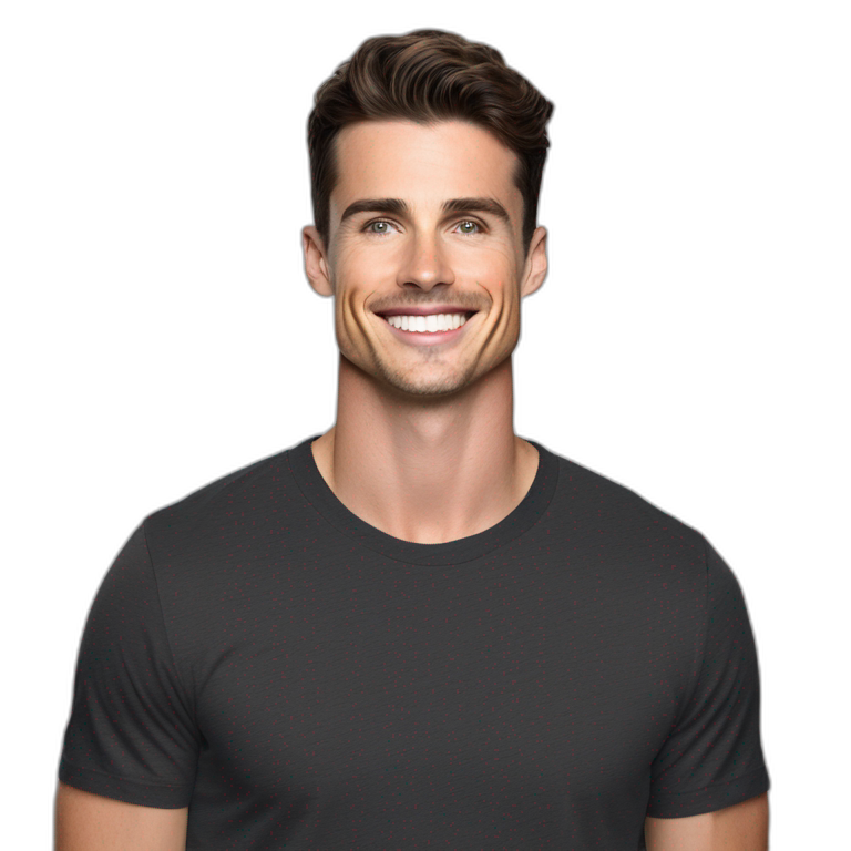 Mason mount Cristiano Ronaldo Matt Bomer 30 year old Silicon Valley product designer smiling with stubble and mustache in a black tshirt with broad shoulders profile photo emoji