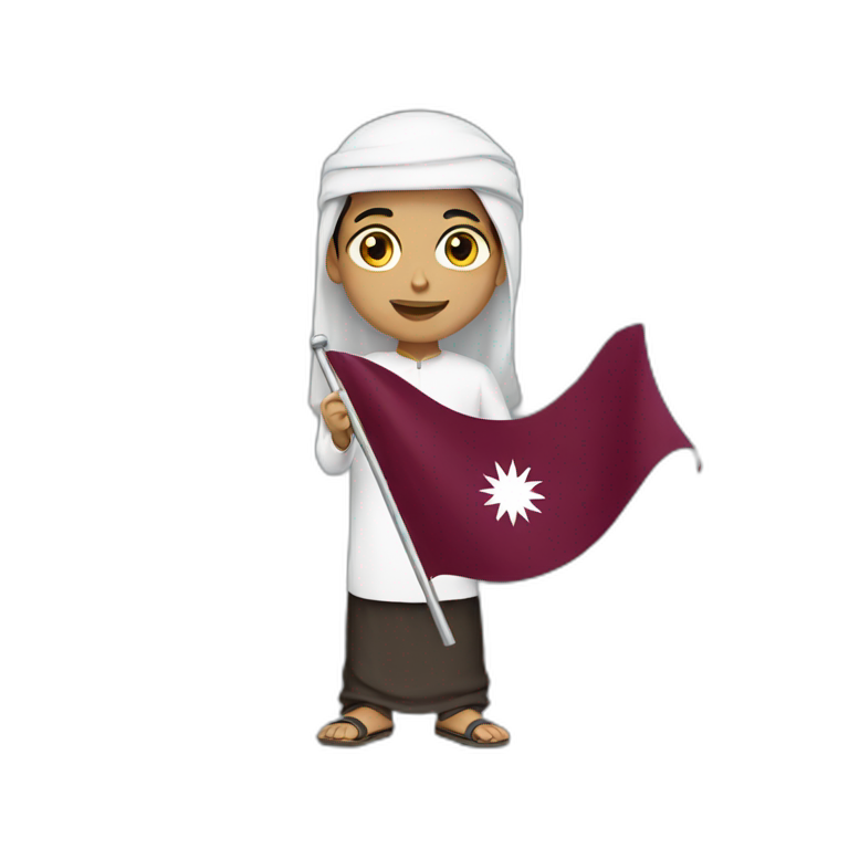 Arabic boy holding Qatar flag emoji