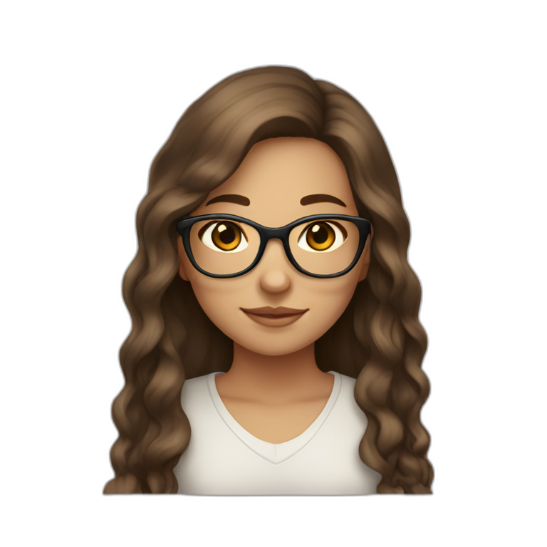 long brown hair girl, brown eyes, with glasses, light skin emoji