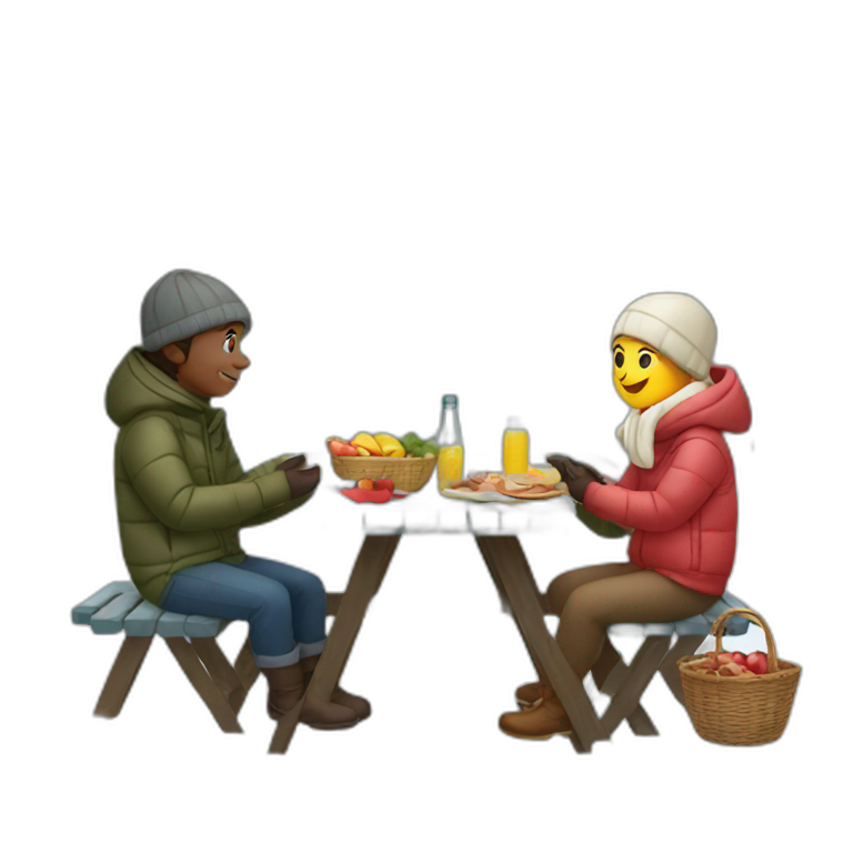 people having picnic in winter clothes emoji