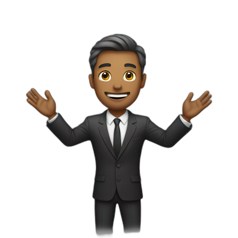 man in suit holding out his arms emoji