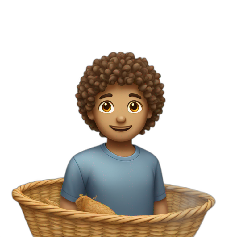 Curly haired boy with long hair basket emoji