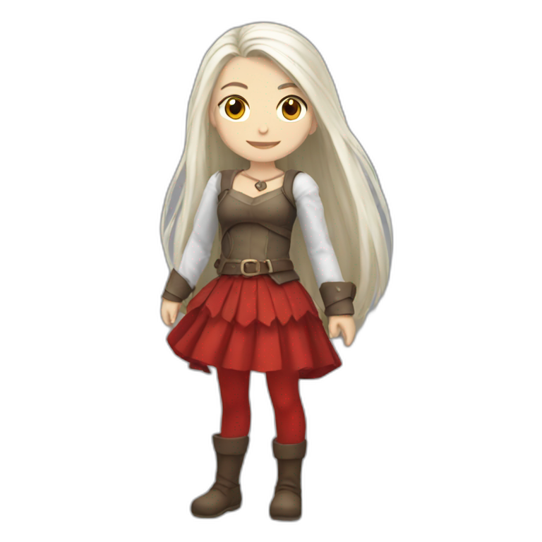 rpg-girl-with-long-white-hair-and-red-skirt and tights emoji