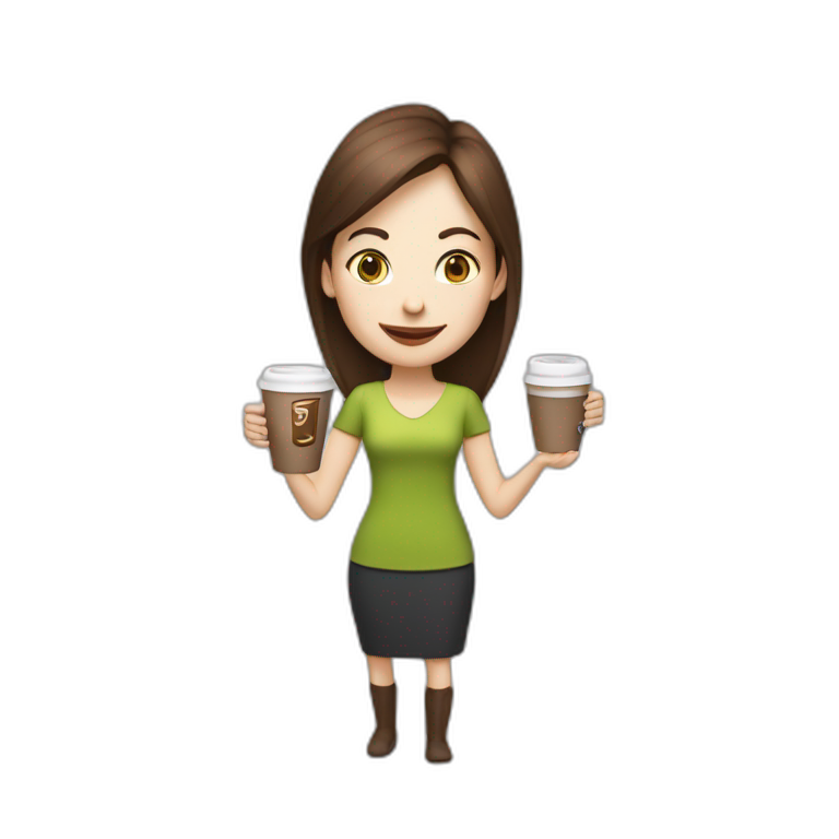 woman with brown hair and pale skin juggling coffee cups and mini laptops emoji