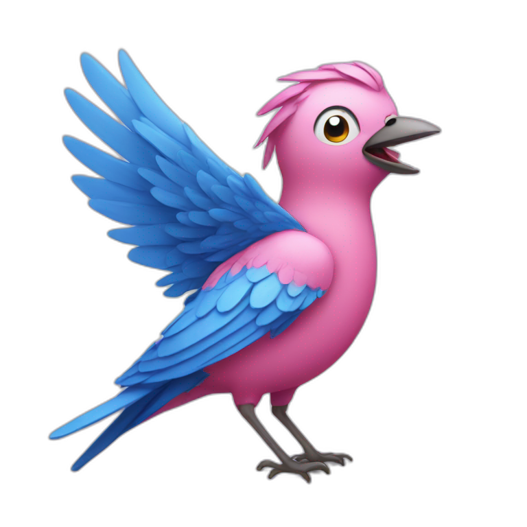 pink singing bird with blue eyes and blue hair  emoji
