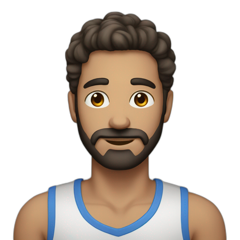 man's face with blues eyes and with dark brown beard and hair with grey streaks in it  emoji