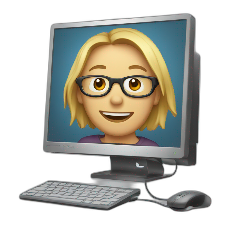 computer with the video call on the screen emoji