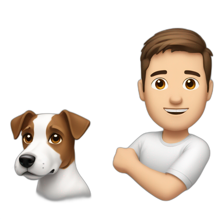 Man with modern brown hair cut with jack russell terrier dog emoji
