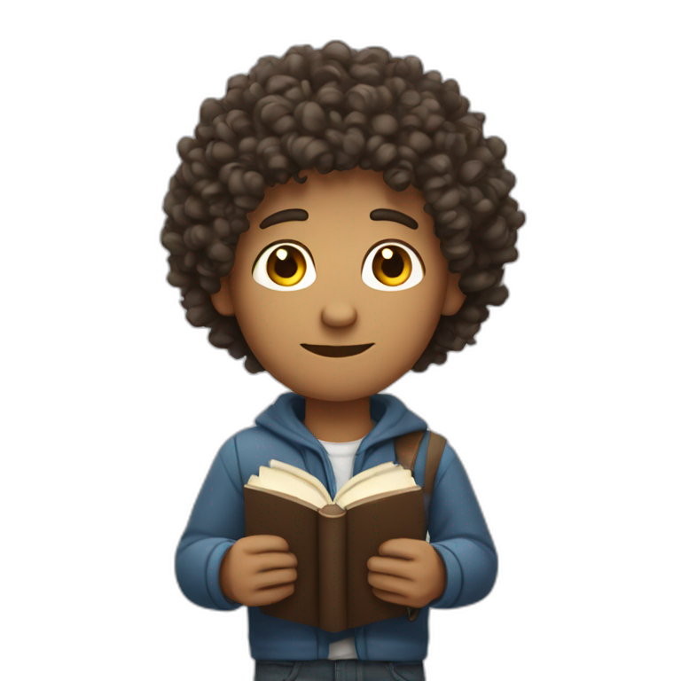curly haired man holding a book emoji
