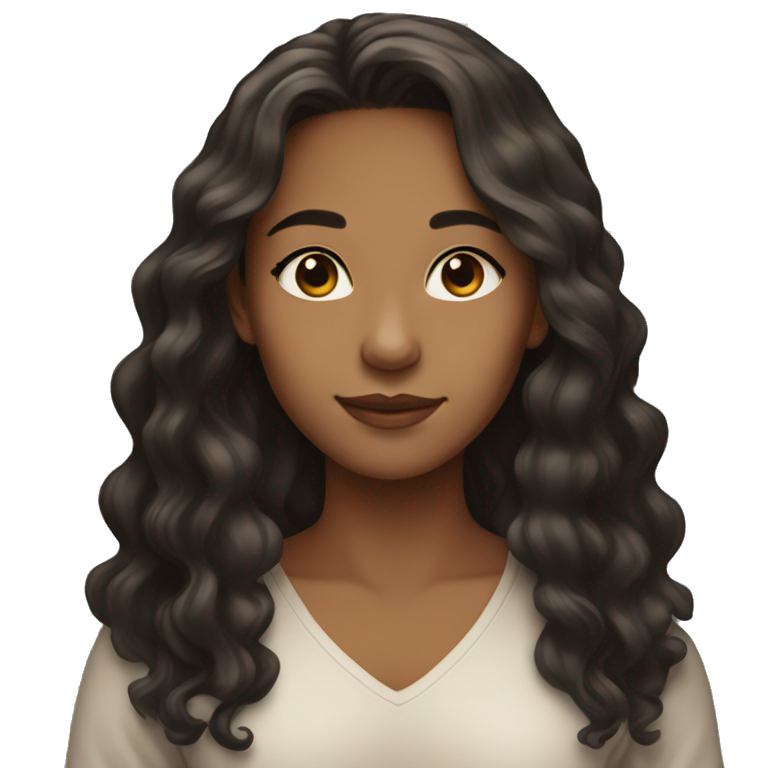 A young woman with light brown skin, black wavy long hair  emoji