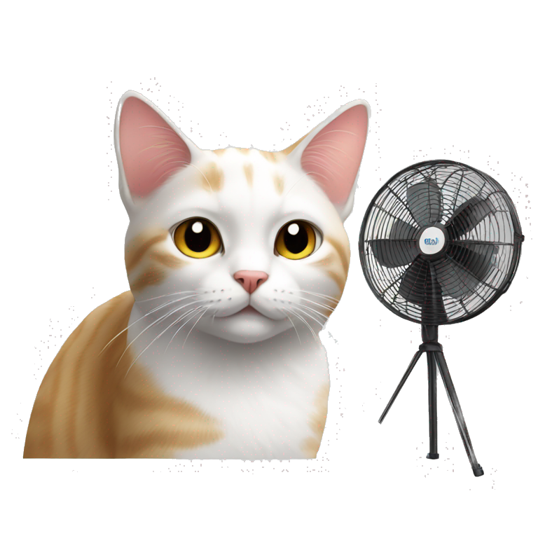 cat in front of a fan emoji