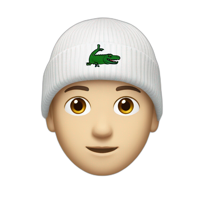white boy using lacoste beanie with lacoste emoji