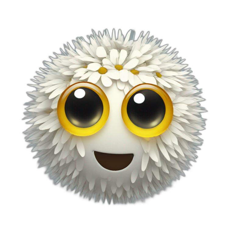 3d sphere with a cartoon dandelion texture with big kind eyes emoji