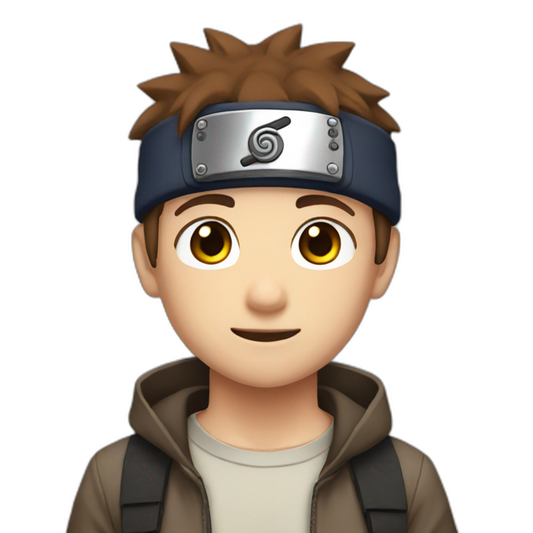 Boy with brown hair and naruto cap emoji