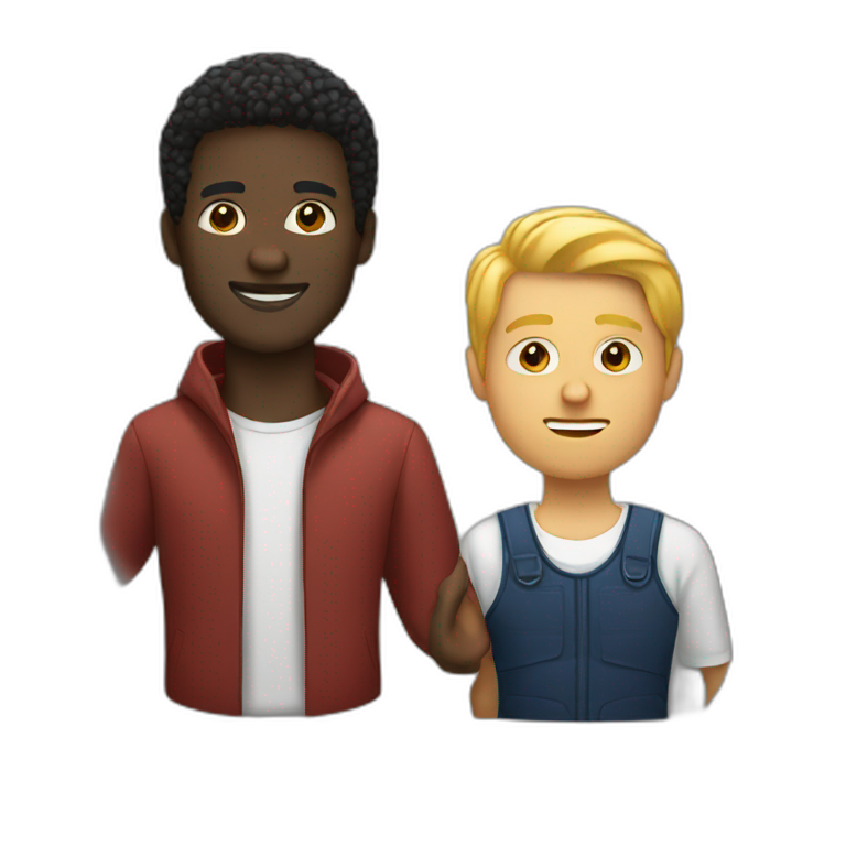 A black man holding a white man emoji