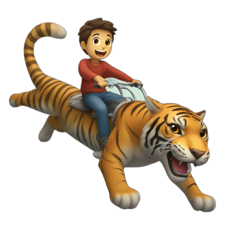 A boy flying on a flying tiger emoji