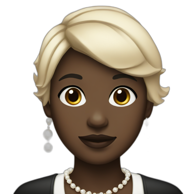 a short hair girl with a chubby black skin,wearing a pearl necklace and a black coat emoji