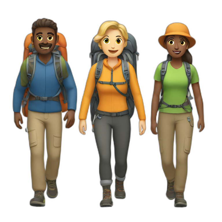 Three people hiking emoji