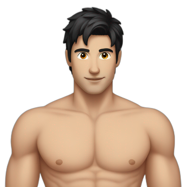 A shirtless white guy with black hair emoji