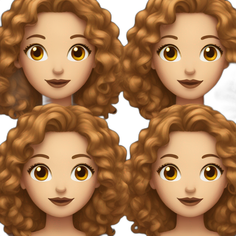 White Girl with long brown curly hair and makeup emoji