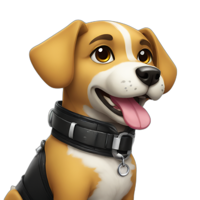 Dog furry posing in latex clothing with collar emoji
