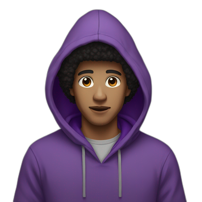 light skin tone guy with a purple hoodie and a big black afro and brown eyes emoji