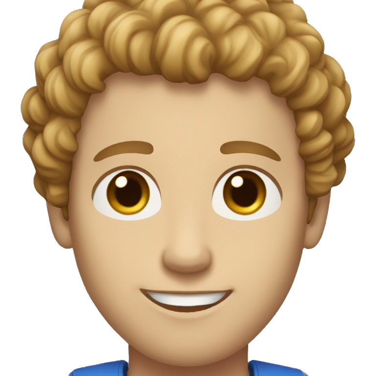 man with curly short light brown hair and blue eyes and light skin emoji