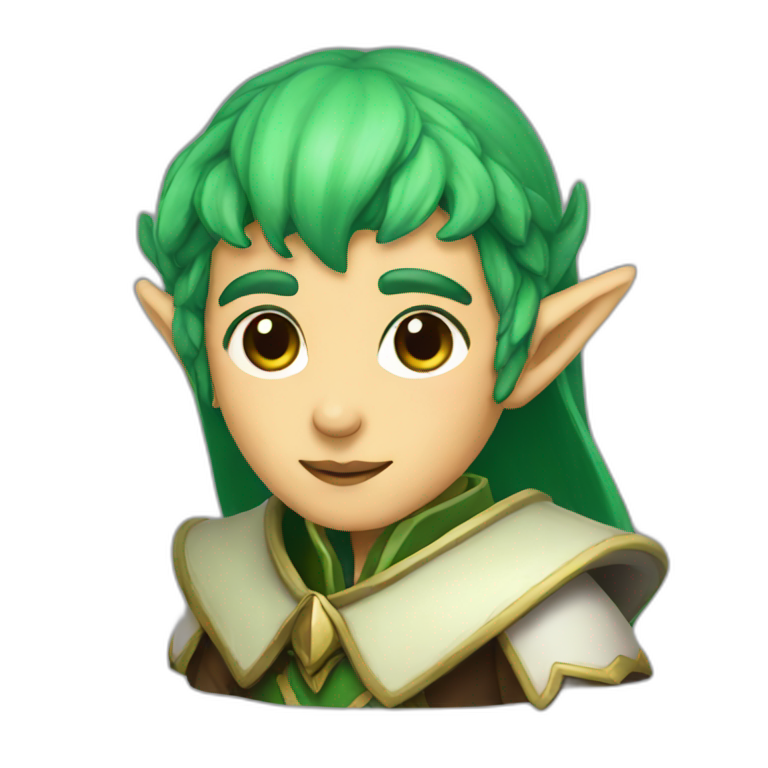 An elf cleric with green hair emoji