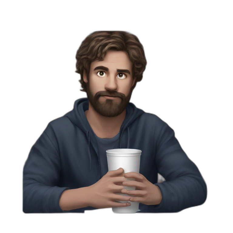 bearded boy holding cup meme emoji