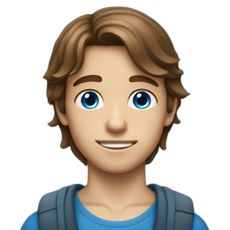 boy with brown long hair with blue eyes emoji