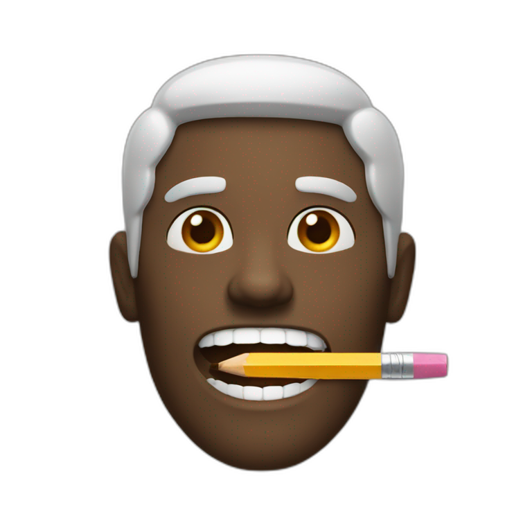 a man with a pencil in his teeth emoji