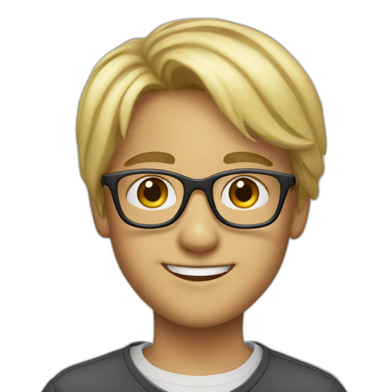 Young boy glasses blonde smiling emoji