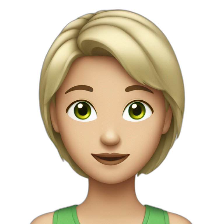 14year girl with green eyes in minimal cartoon style emoji