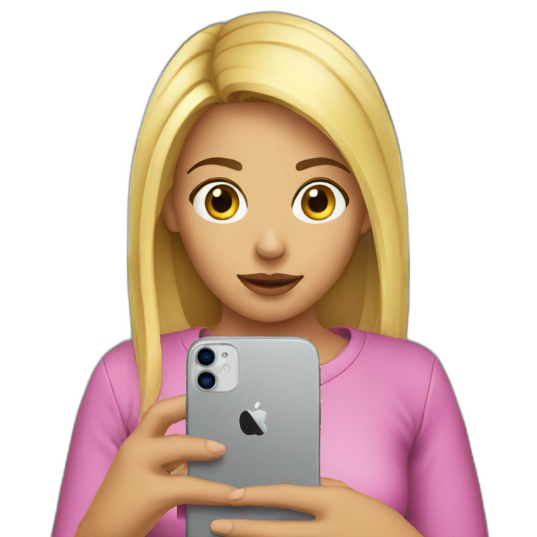 a girl watching her iphone emoji