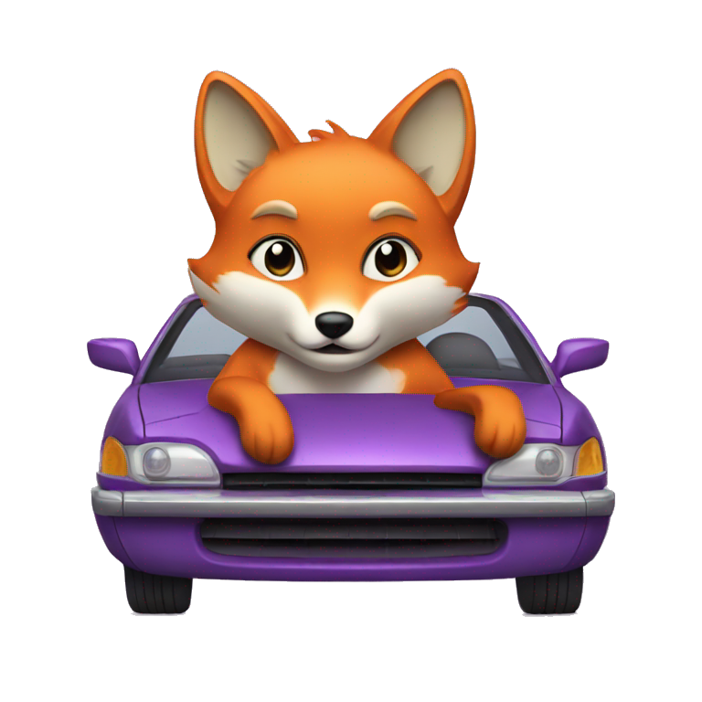 a purple fox in a car emoji