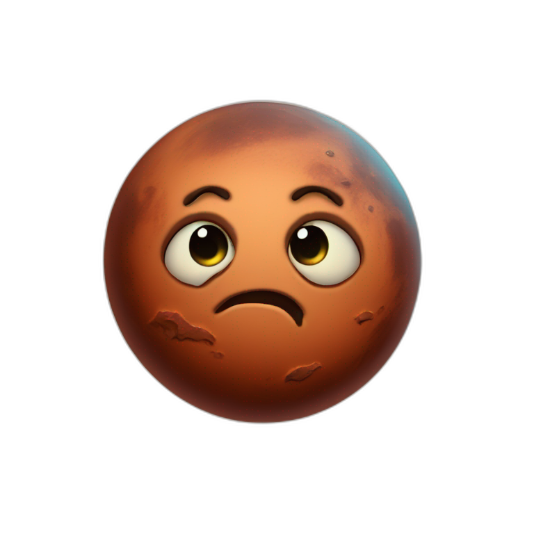 planet Mars with a cartoon nauseated face with big calm eyes emoji