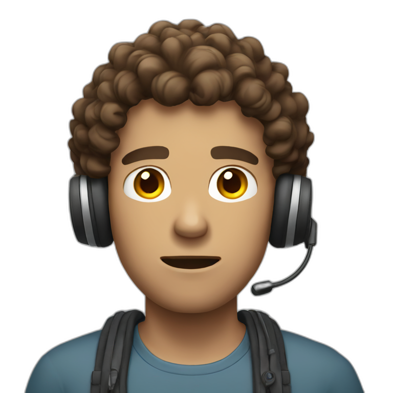 curly brown short hair guy with a headset angry emoji