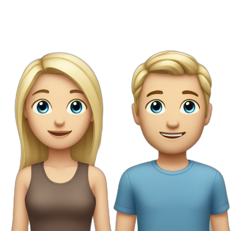 Tall boy with blue eyes and blonde hair with short girl with long brown hair and brown eyes emoji