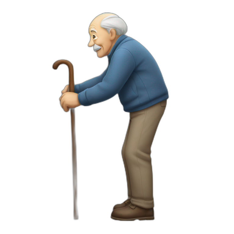 Old man leaning on a walking cane holding his back with the other hand emoji