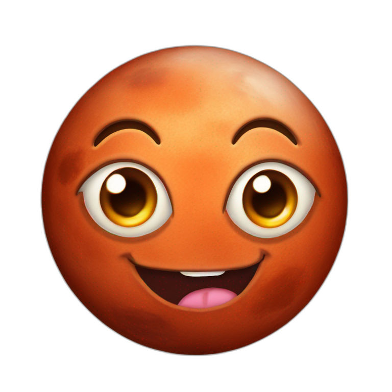 planet Mars with a cartoon grinning cat face with big eyes emoji
