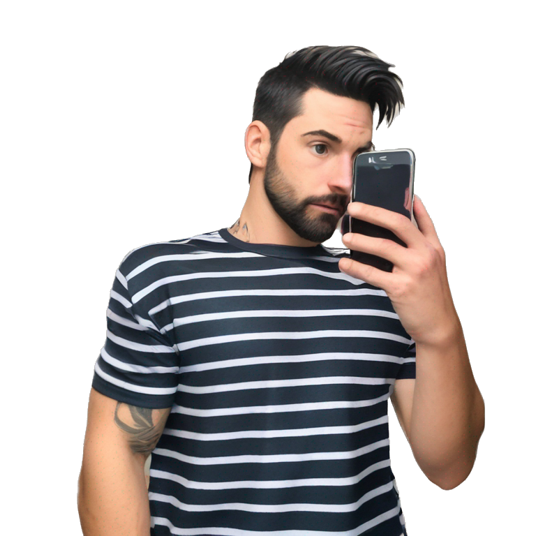 muscular man taking selfie in striped shirt emoji
