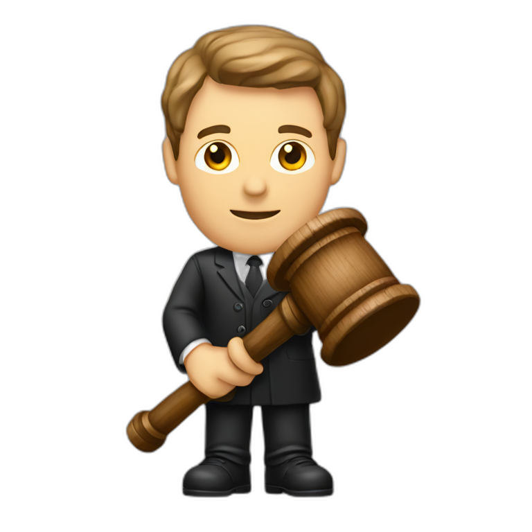 male judge holding a small woodden hammer emoji