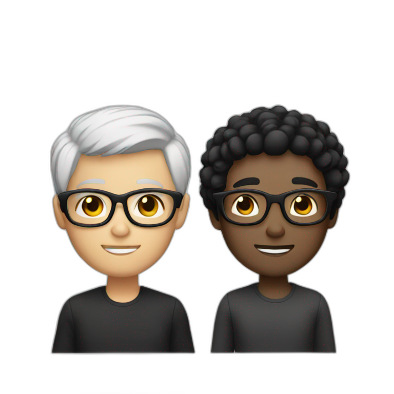 couple with white skin and  glasses and black hair and black eyes emoji